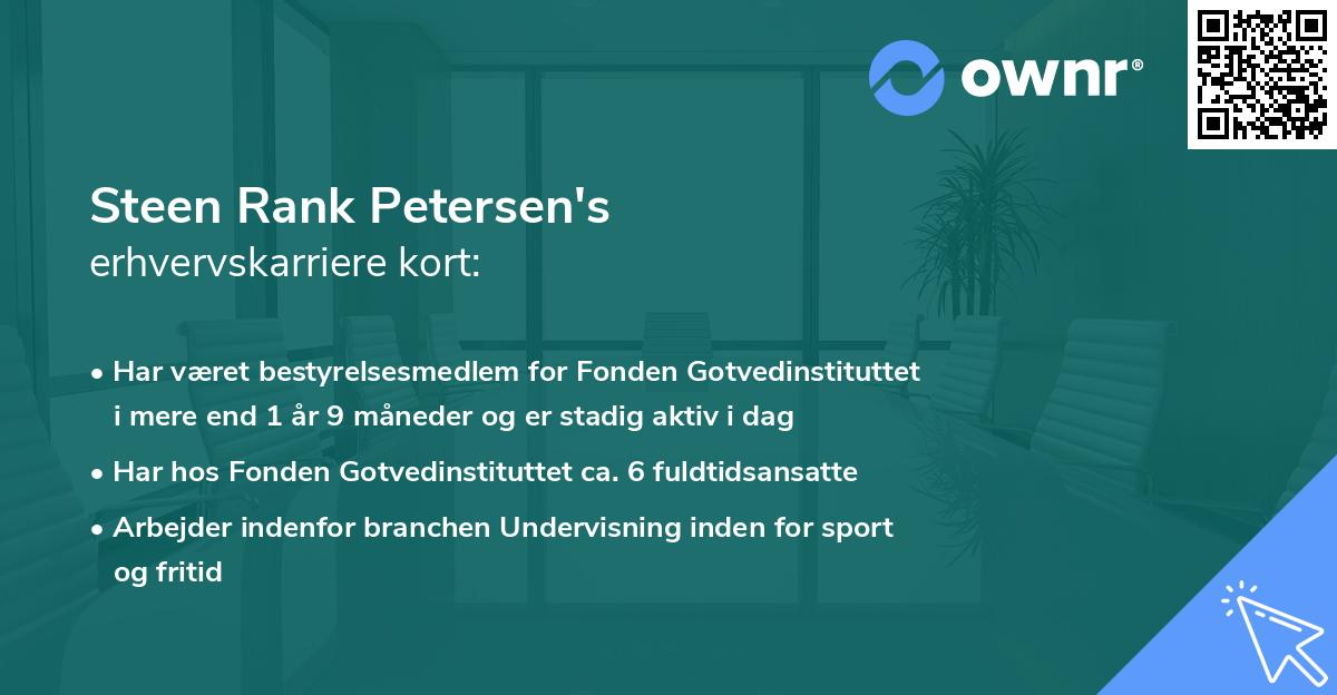Steen Rank Petersen's erhvervskarriere kort