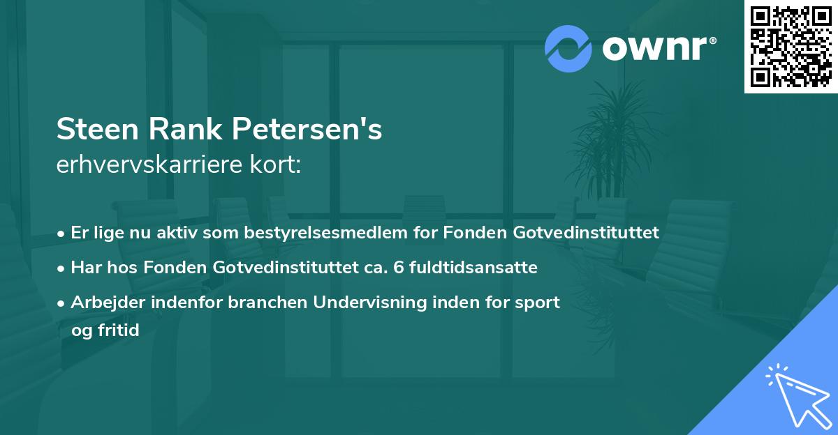 Steen Rank Petersen's erhvervskarriere kort