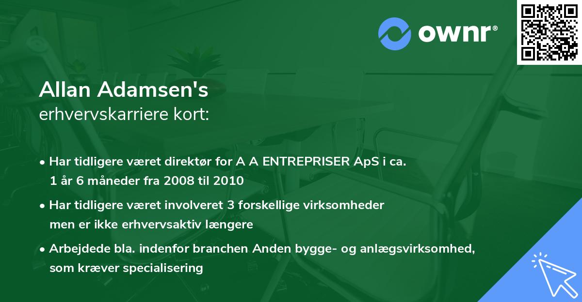 Allan Adamsen's erhvervskarriere kort