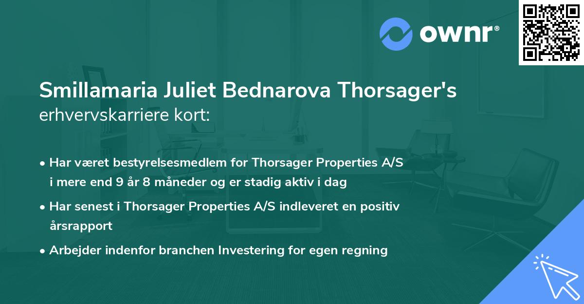 Smillamaria Juliet Bednarova Thorsager's erhvervskarriere kort
