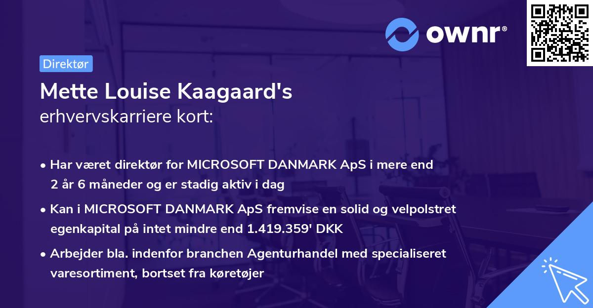 Mette Louise Kaagaard's erhvervskarriere kort