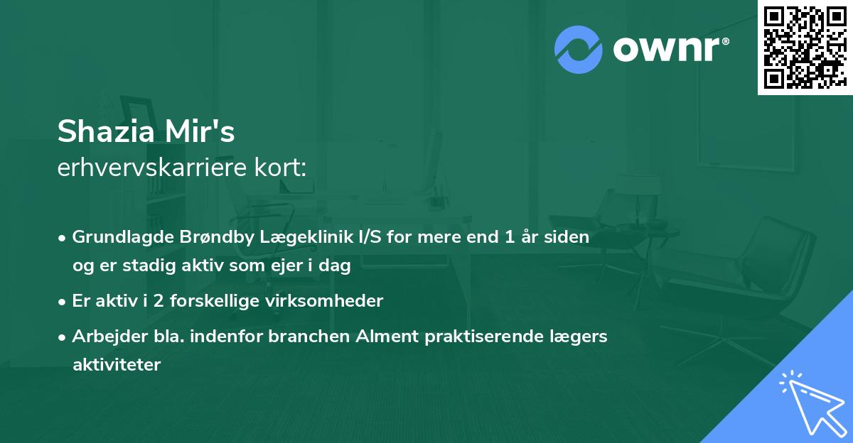 Shazia Mir's erhvervskarriere kort