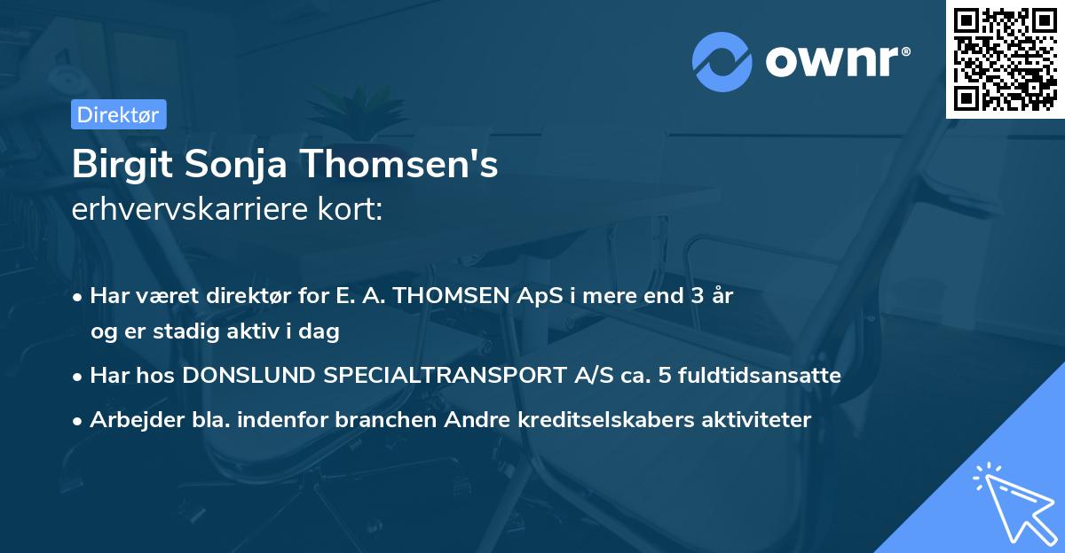Birgit Sonja Thomsen's erhvervskarriere kort