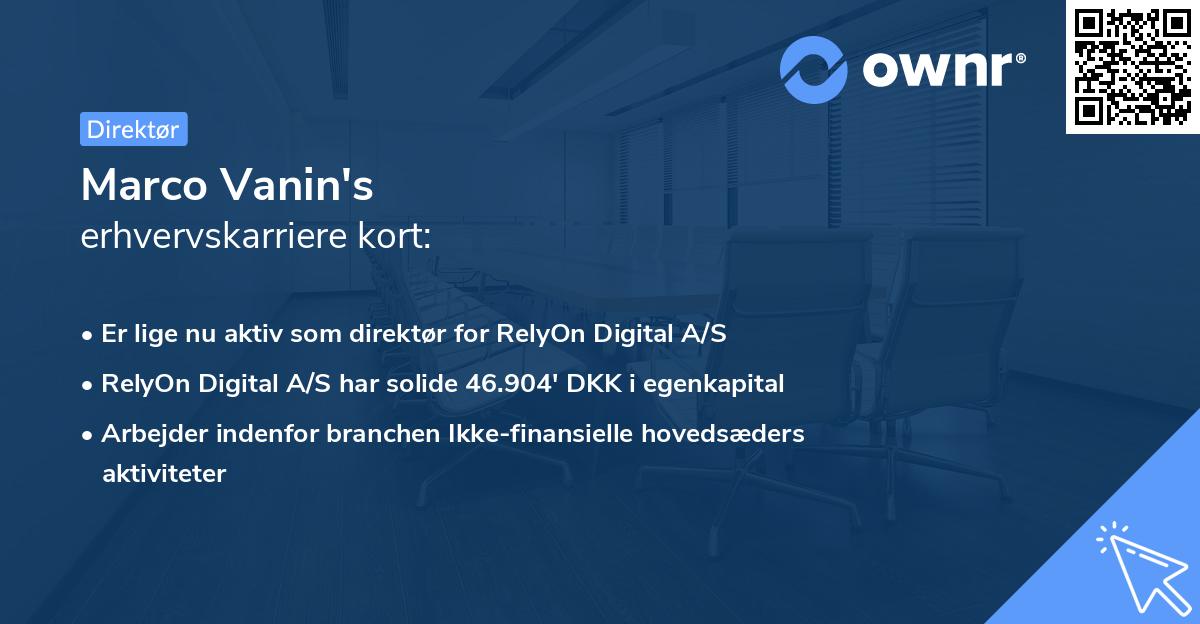 Marco Vanin's erhvervskarriere kort