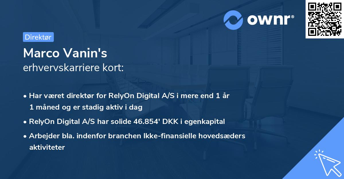 Marco Vanin's erhvervskarriere kort