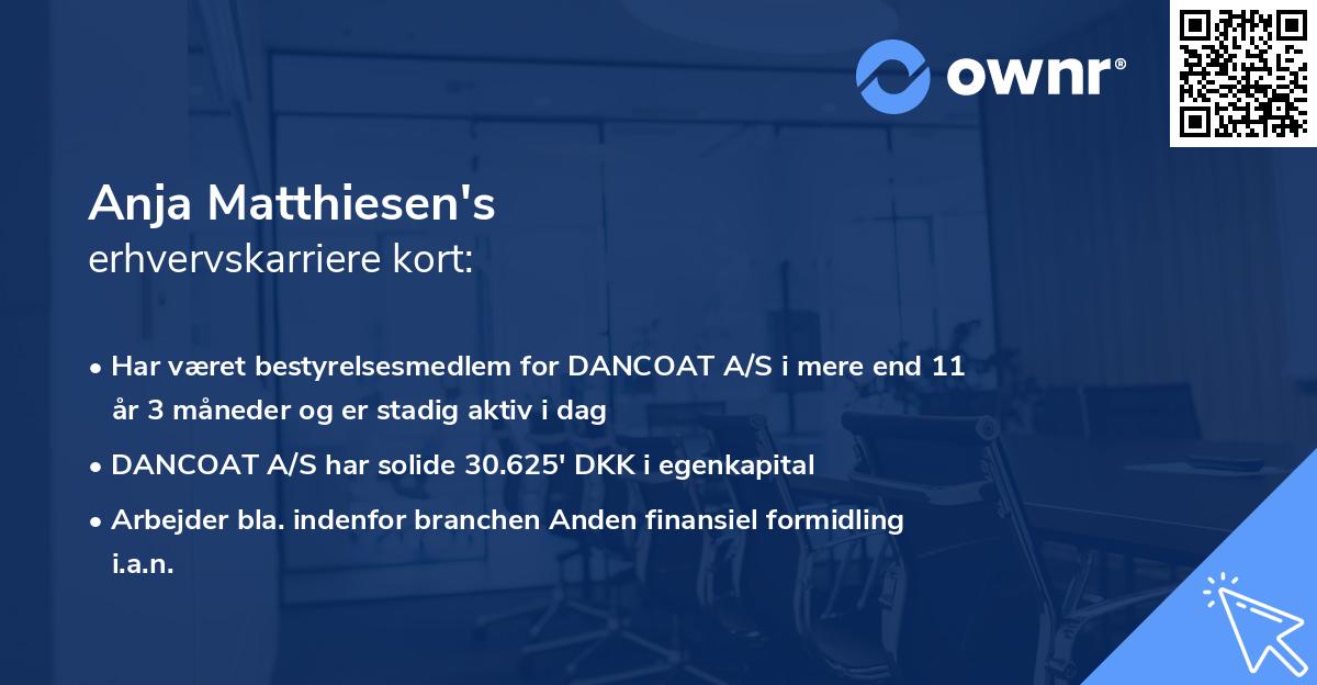 Anja Matthiesen's erhvervskarriere kort