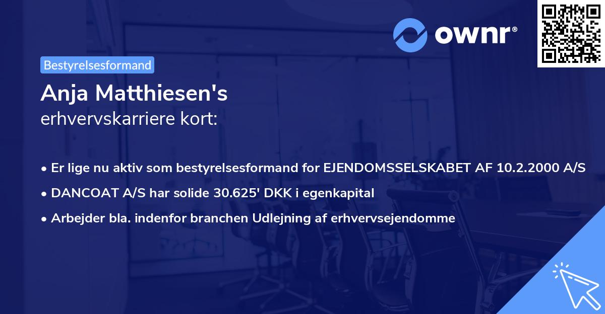Anja Matthiesen's erhvervskarriere kort