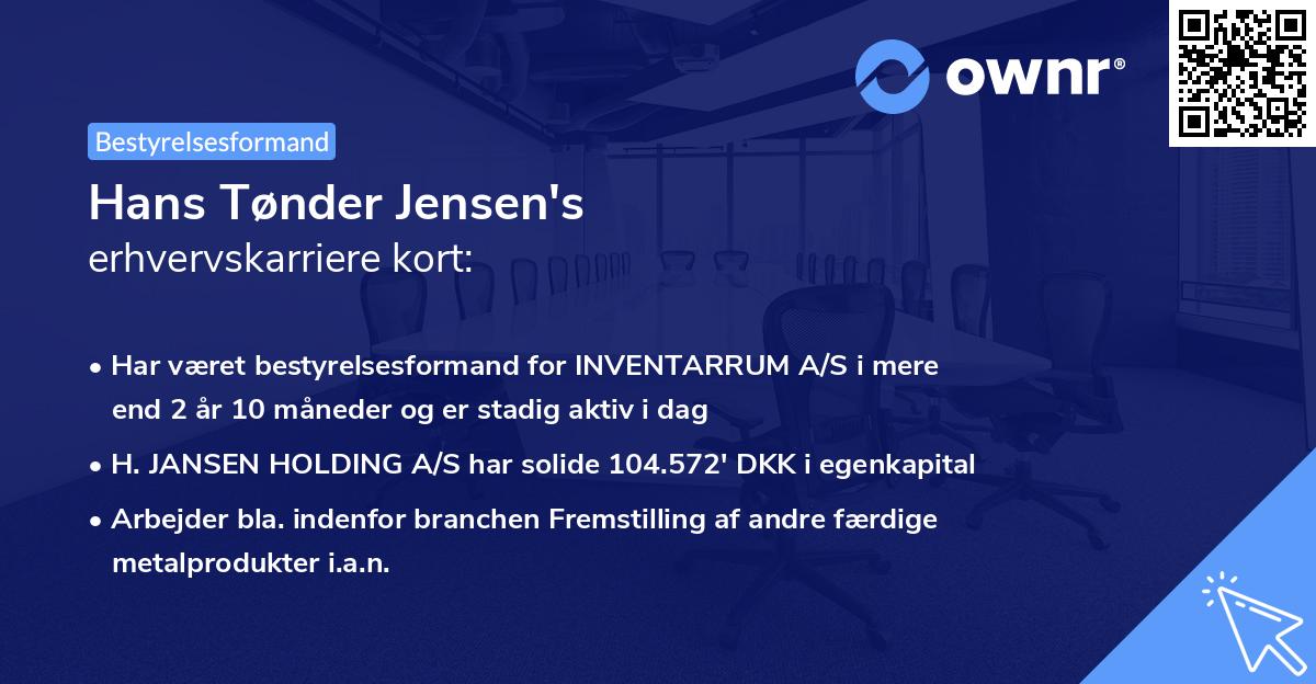 Hans Tønder Jensen's erhvervskarriere kort