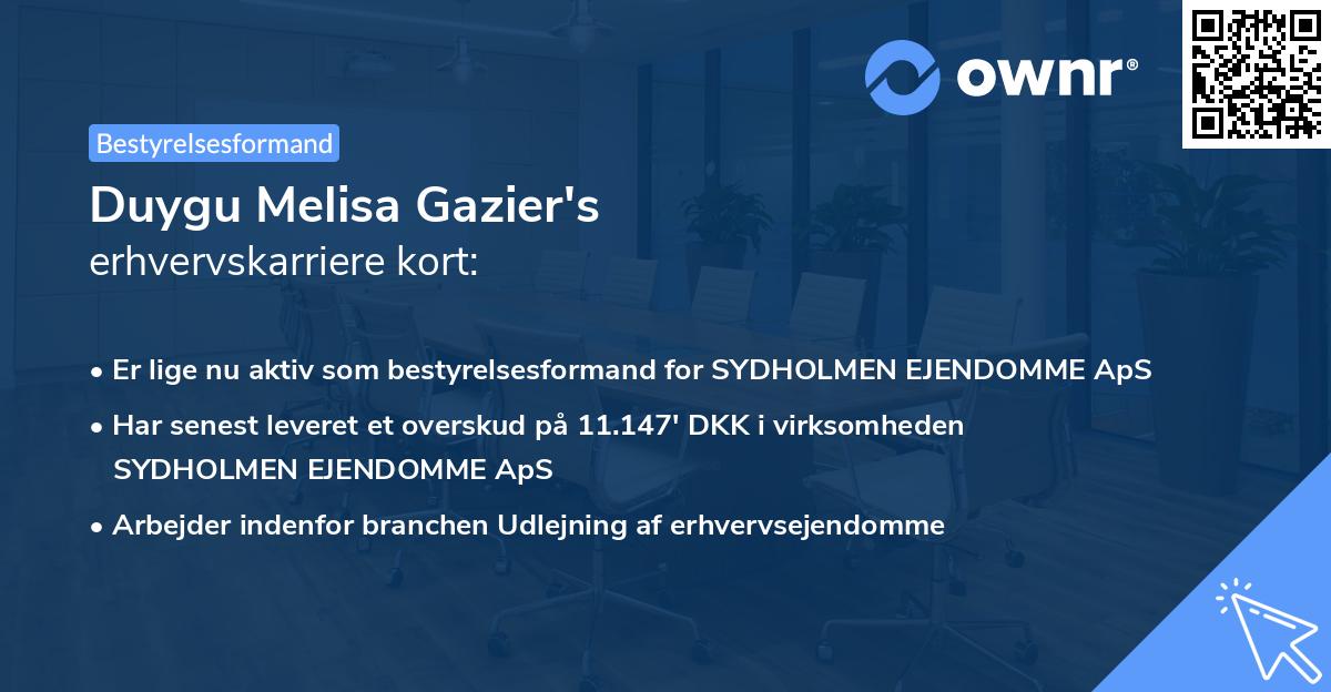Duygu Melisa Gazier's erhvervskarriere kort