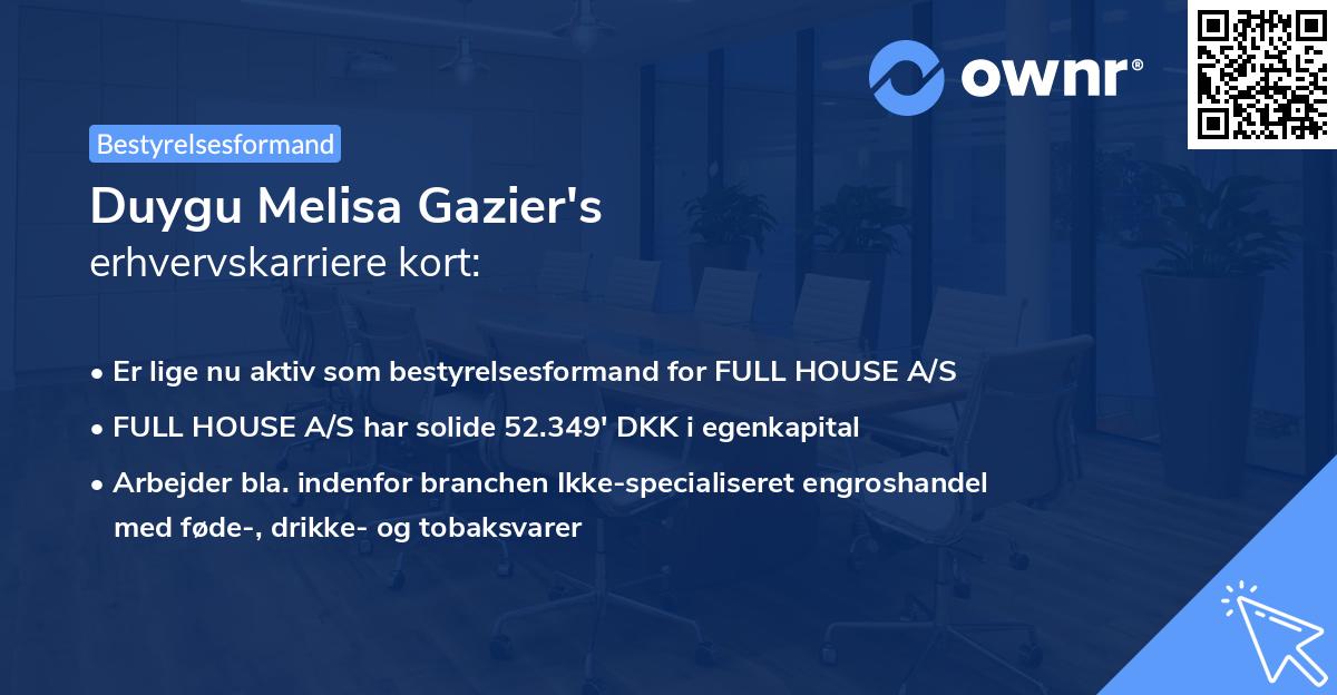 Duygu Melisa Gazier's erhvervskarriere kort