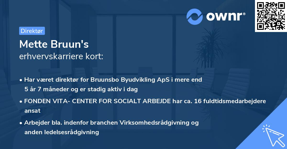 Mette Bruun's erhvervskarriere kort