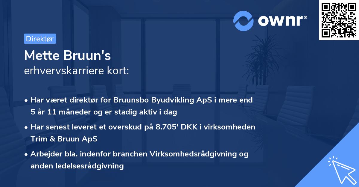 Mette Bruun's erhvervskarriere kort