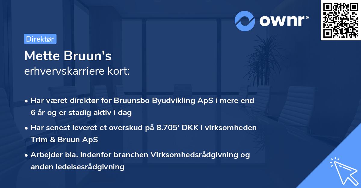 Mette Bruun's erhvervskarriere kort