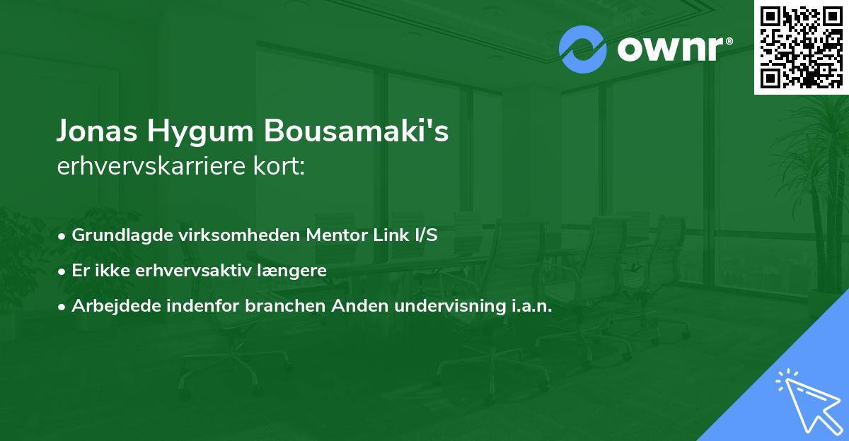 Jonas Hygum Bousamaki's erhvervskarriere kort