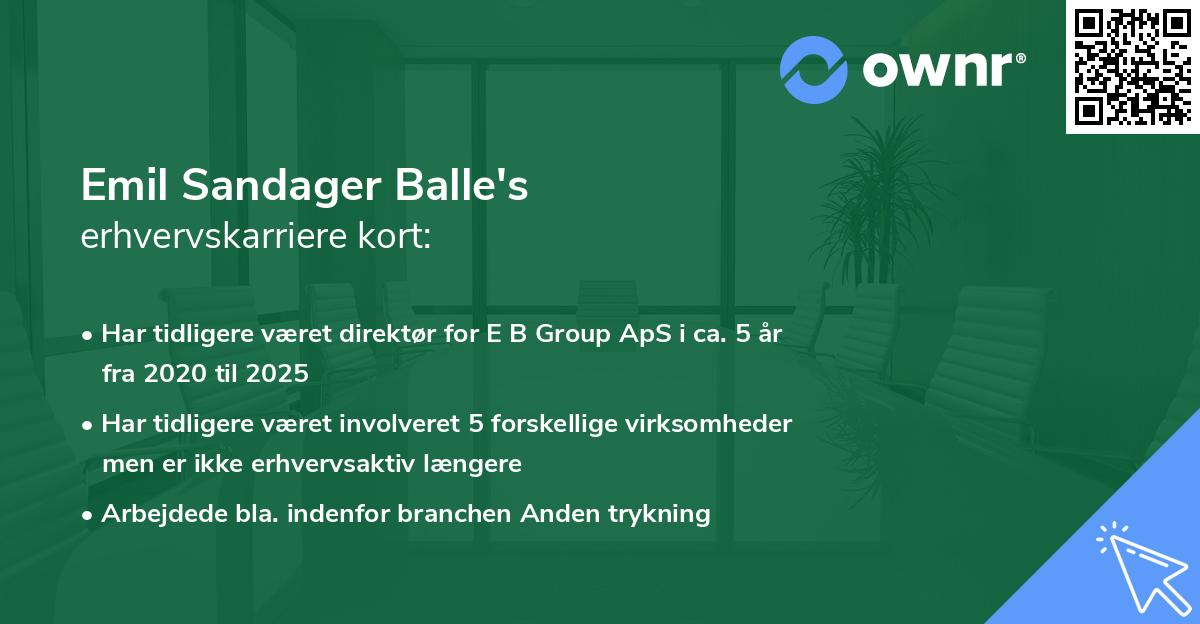 Emil Sandager Balle's erhvervskarriere kort