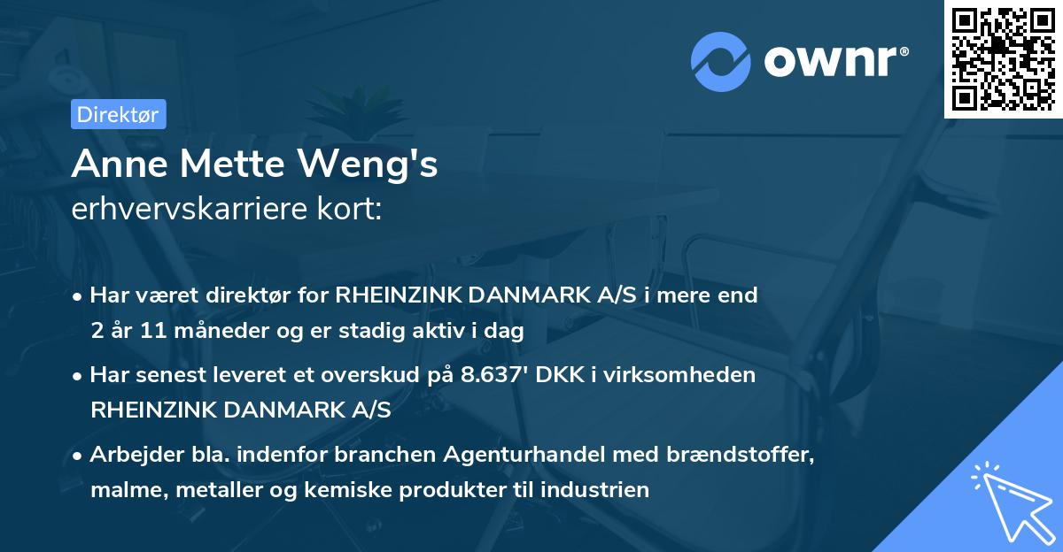 Anne Mette Weng's erhvervskarriere kort