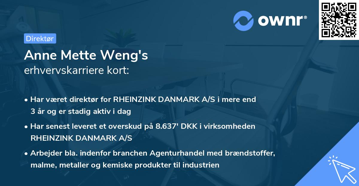 Anne Mette Weng's erhvervskarriere kort
