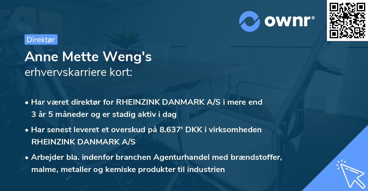 Anne Mette Weng's erhvervskarriere kort