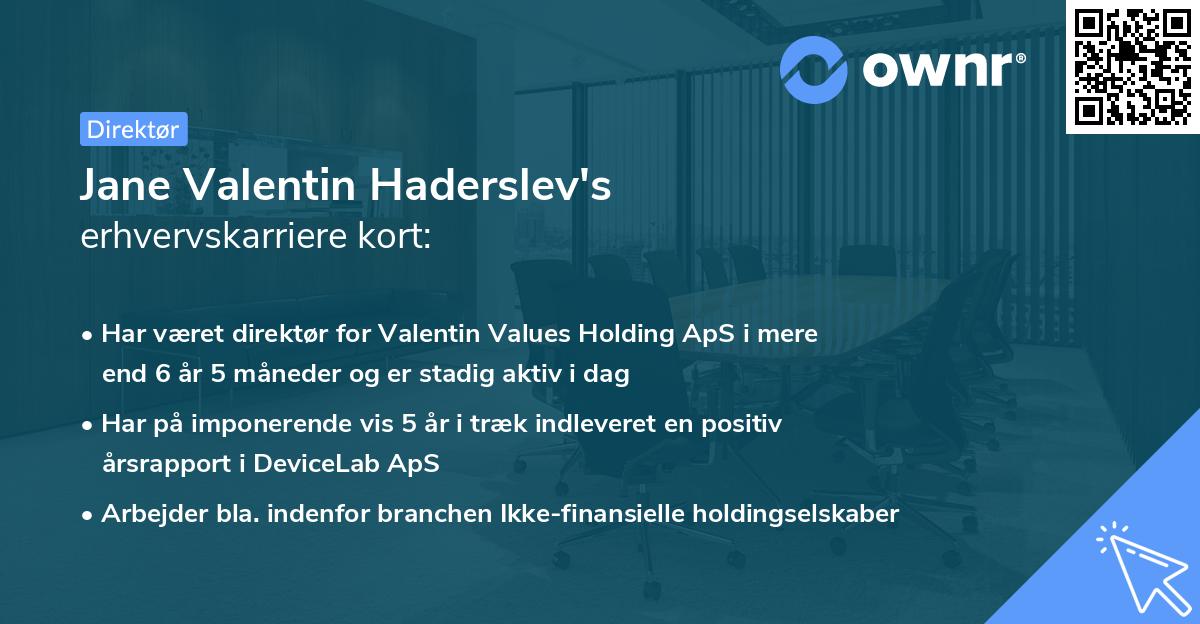 Jane Valentin Haderslev's erhvervskarriere kort