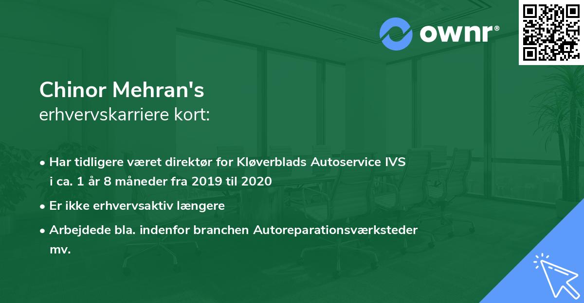 Chinor Mehran's erhvervskarriere kort