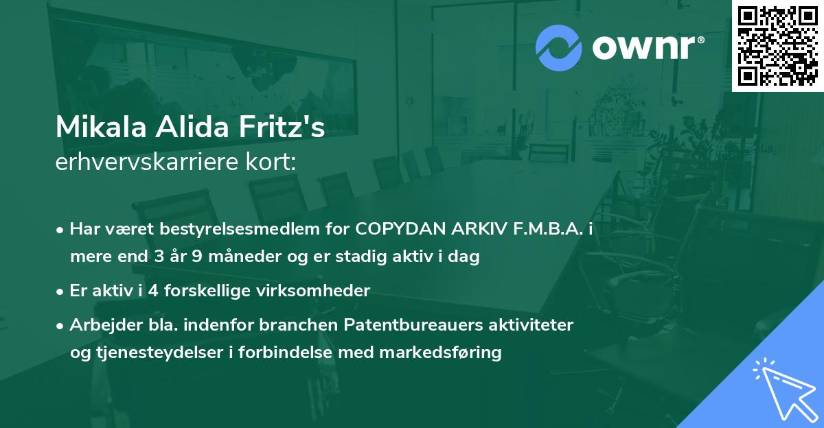 Mikala Alida Fritz's erhvervskarriere kort