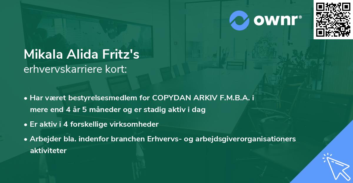 Mikala Alida Fritz's erhvervskarriere kort