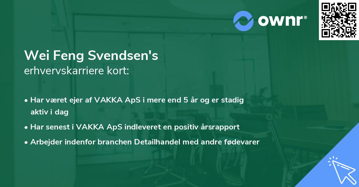 Wei Feng Svendsen's erhvervskarriere kort