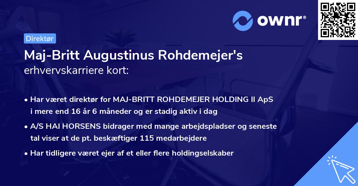 Maj-Britt Augustinus Rohdemejer's erhvervskarriere kort