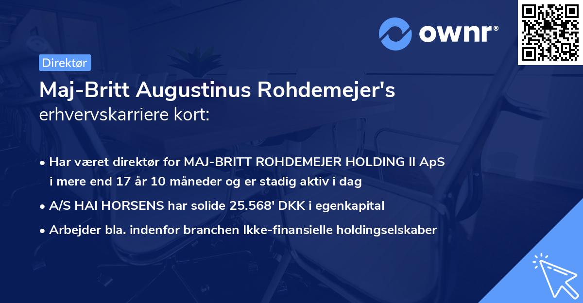 Maj-Britt Augustinus Rohdemejer's erhvervskarriere kort
