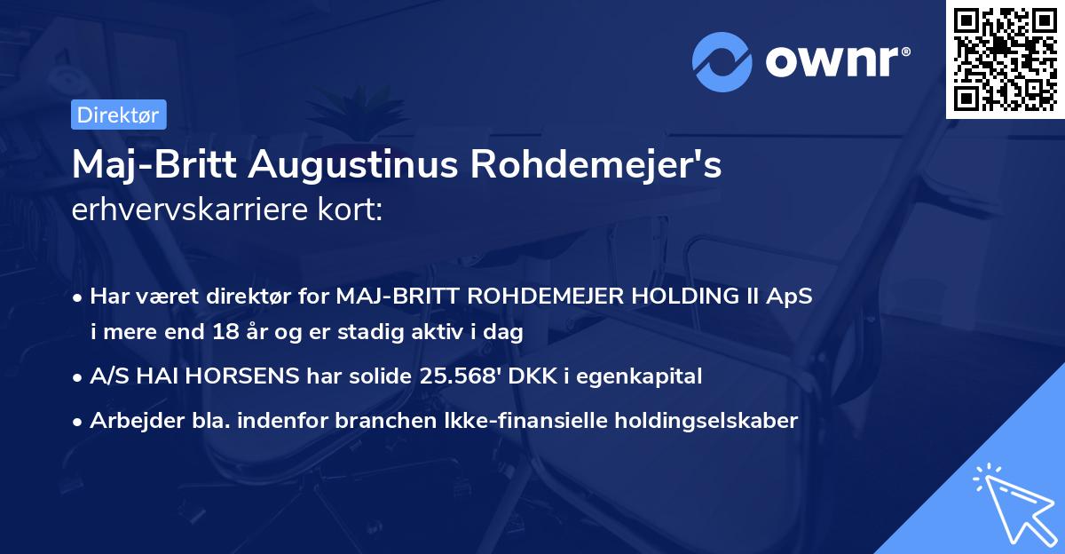 Maj-Britt Augustinus Rohdemejer's erhvervskarriere kort