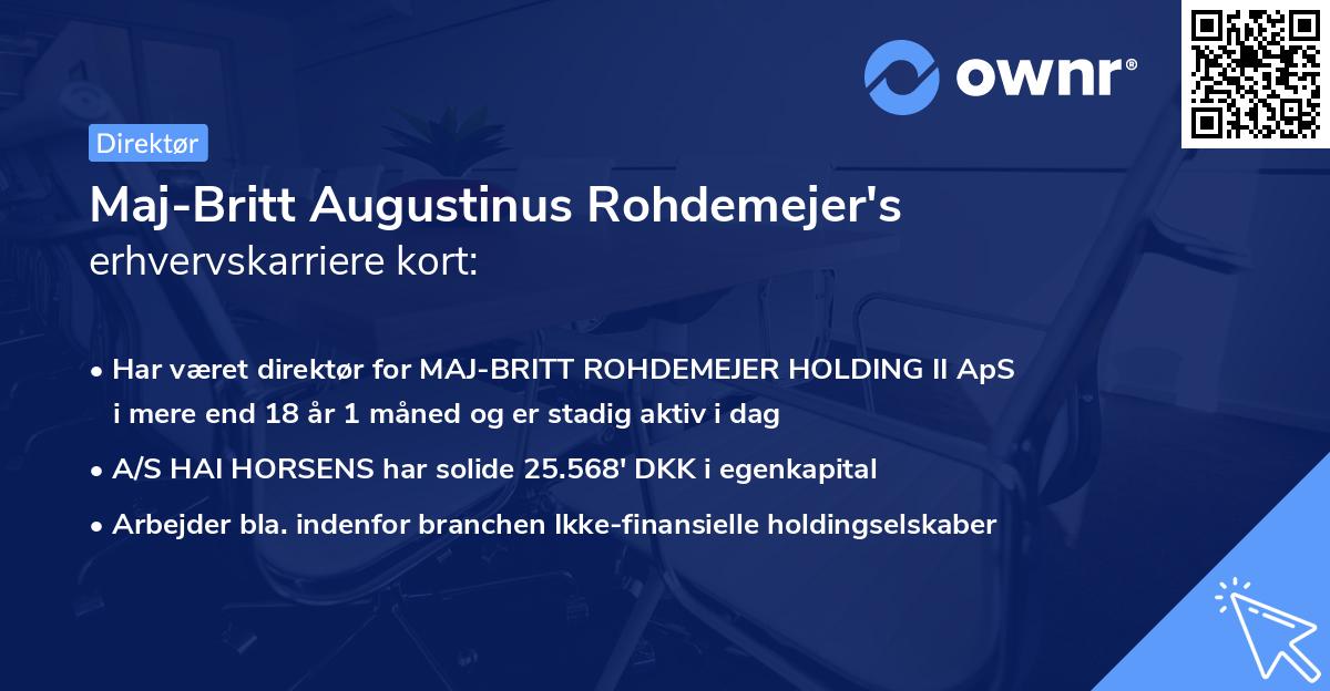 Maj-Britt Augustinus Rohdemejer's erhvervskarriere kort