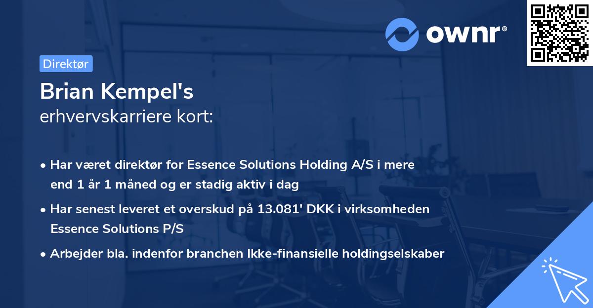 Brian Kempel's erhvervskarriere kort