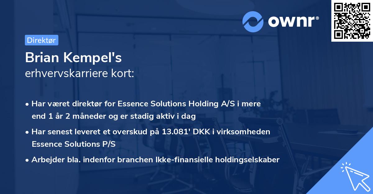 Brian Kempel's erhvervskarriere kort