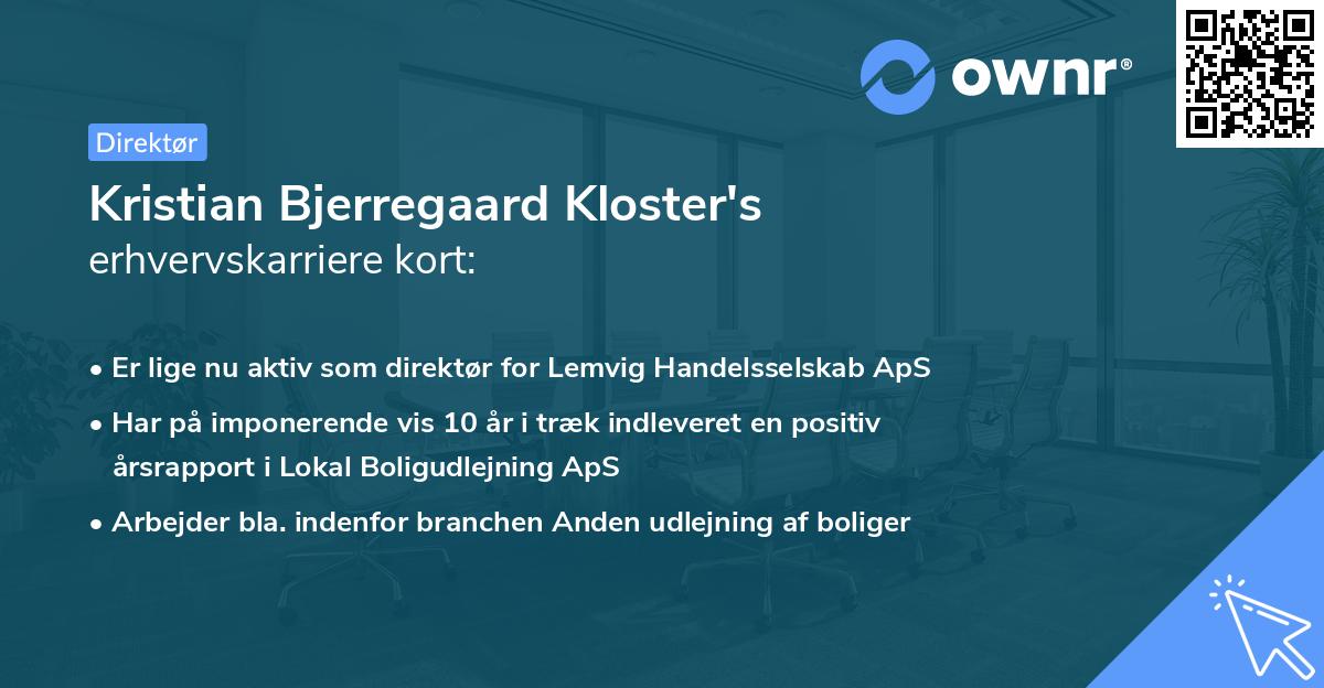 Kristian Bjerregaard Kloster's erhvervskarriere kort