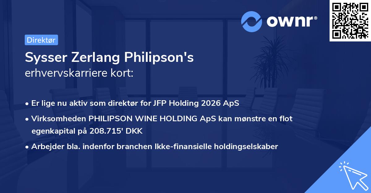 Sysser Zerlang Philipson's erhvervskarriere kort