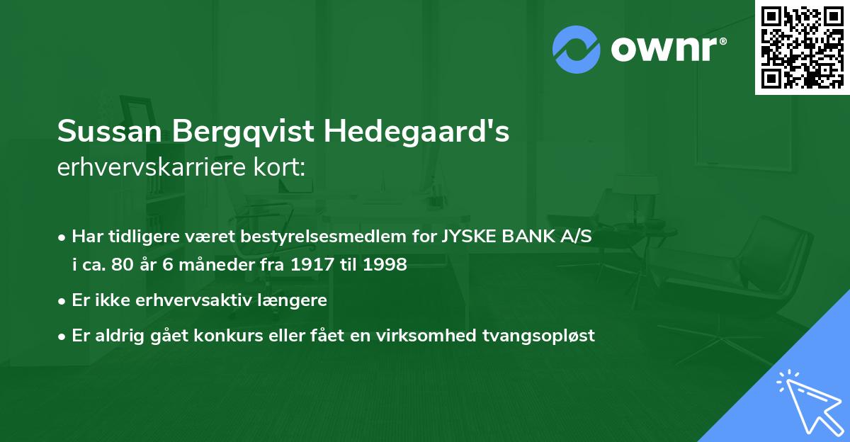 Sussan Bergqvist Hedegaard's erhvervskarriere kort
