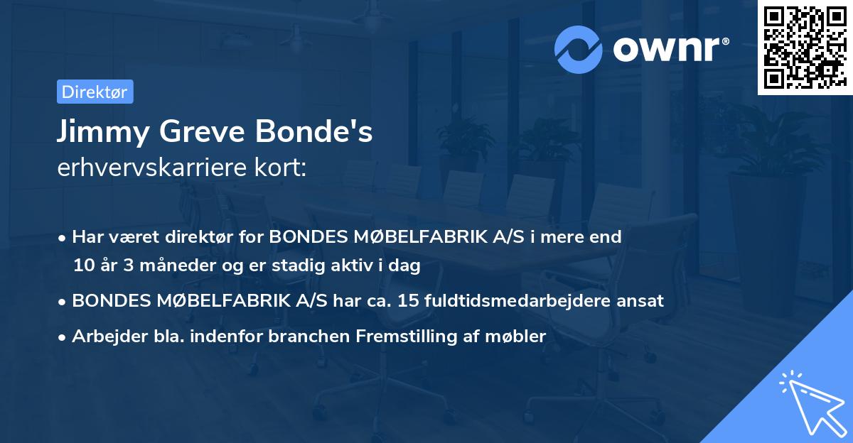 Jimmy Greve Bonde's erhvervskarriere kort