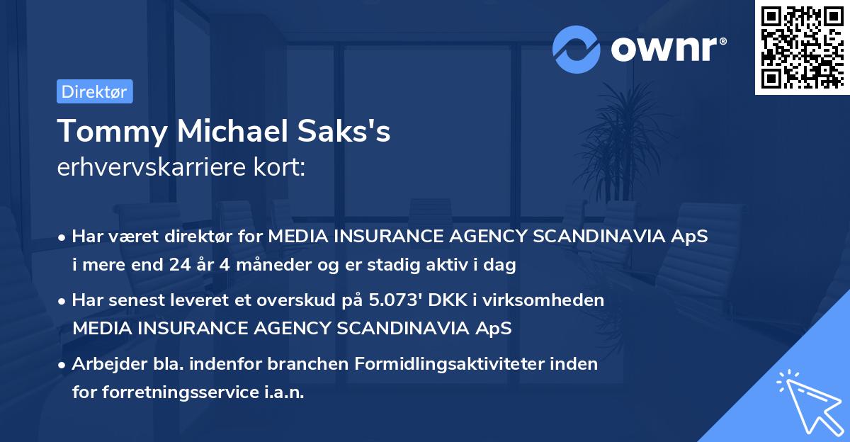 Tommy Michael Saks's erhvervskarriere kort