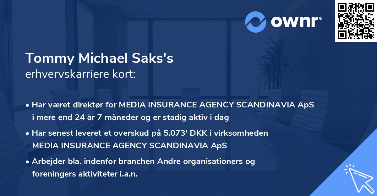 Tommy Michael Saks's erhvervskarriere kort