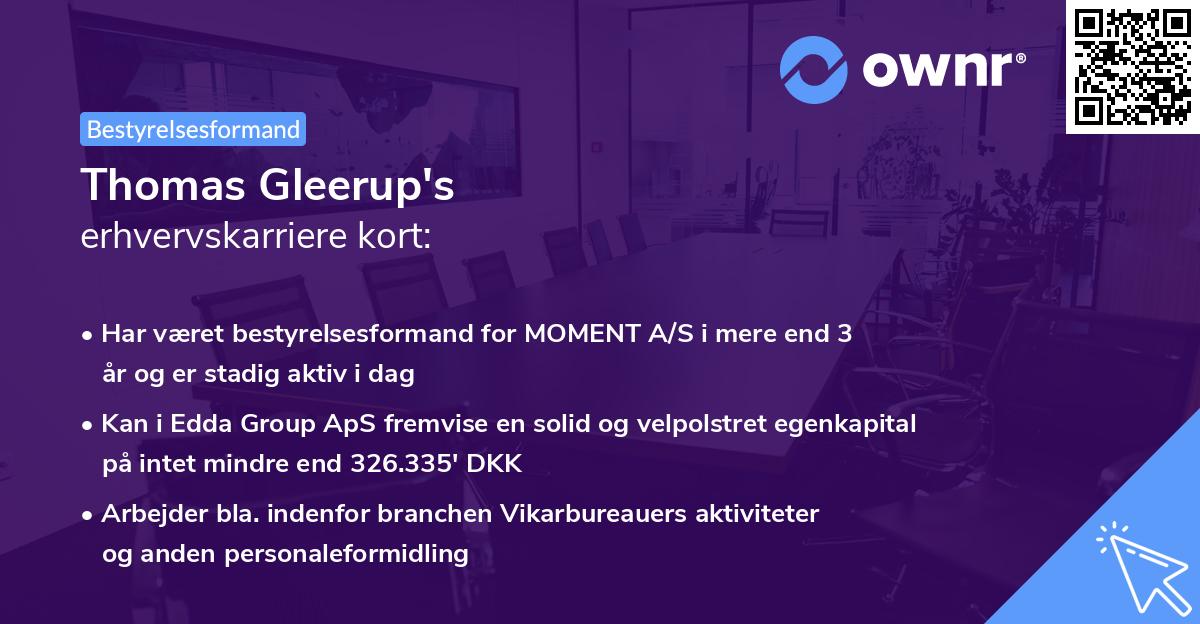 Thomas Gleerup's erhvervskarriere kort