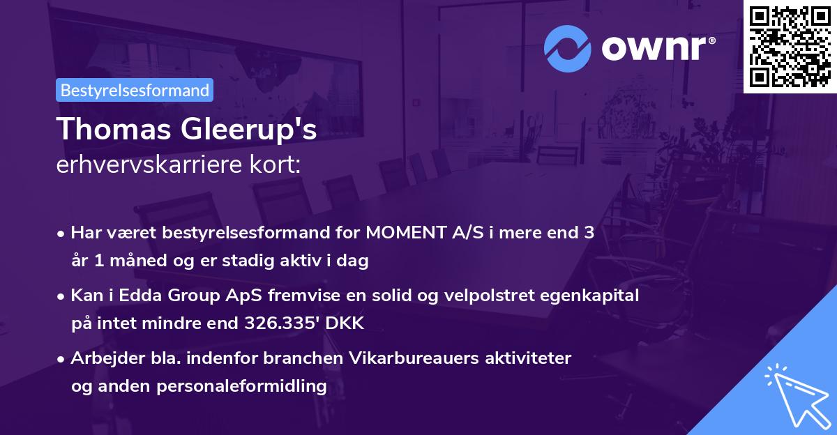 Thomas Gleerup's erhvervskarriere kort
