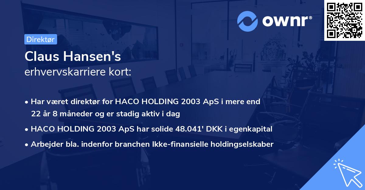 Claus Hansen's erhvervskarriere kort
