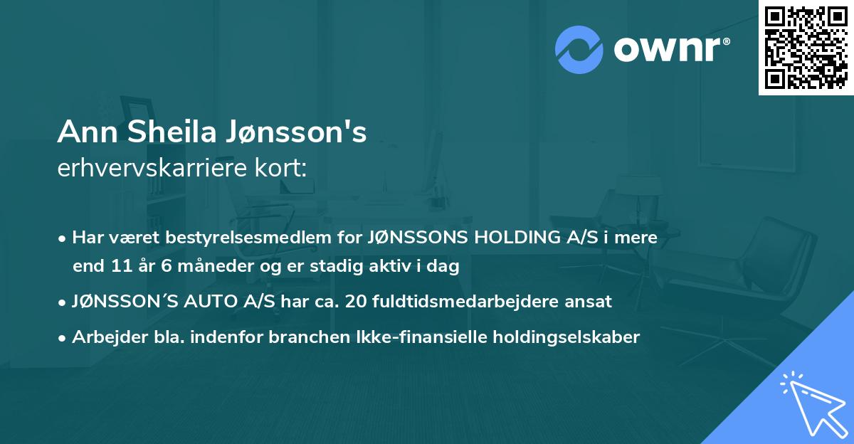 Ann Sheila Jønsson's erhvervskarriere kort