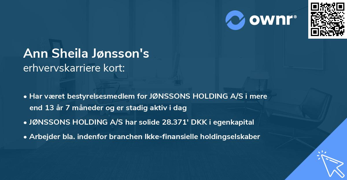 Ann Sheila Jønsson's erhvervskarriere kort