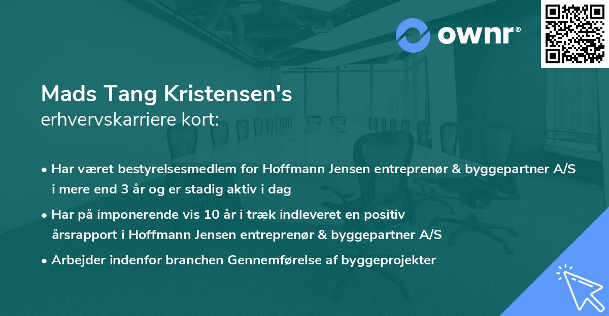 Mads Tang Kristensen's erhvervskarriere kort