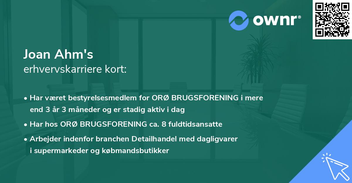 Joan Ahm's erhvervskarriere kort