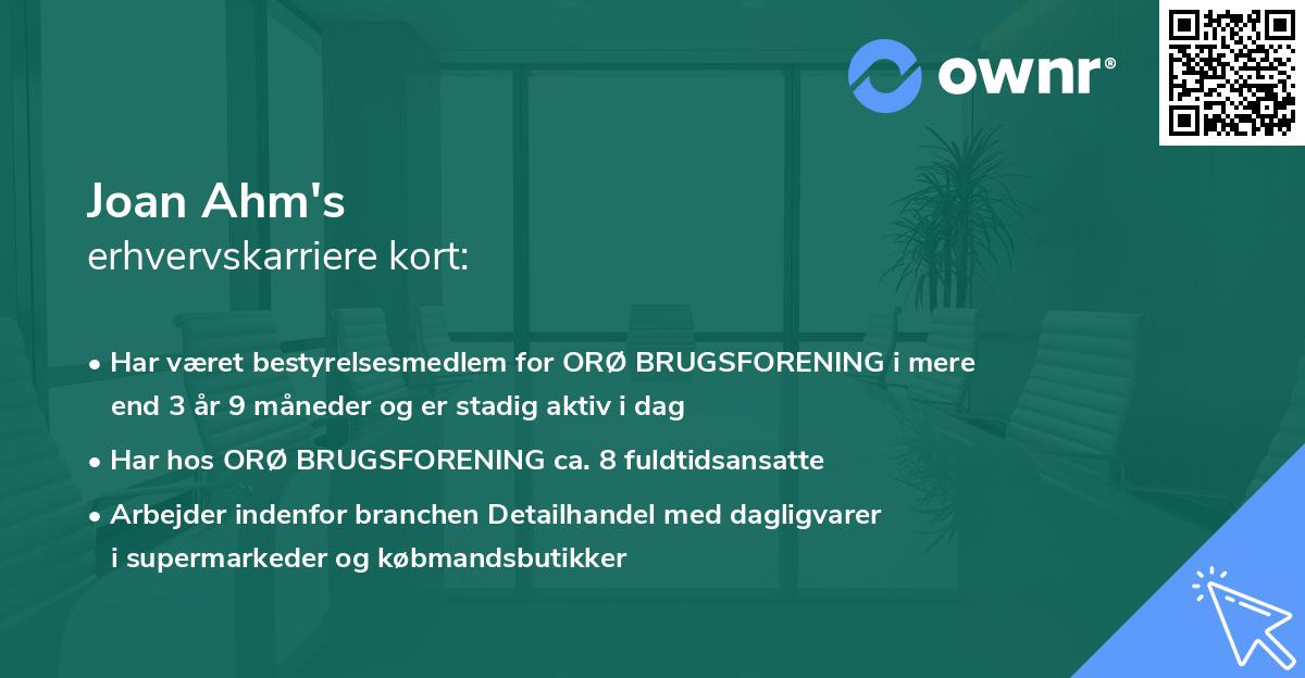 Joan Ahm's erhvervskarriere kort