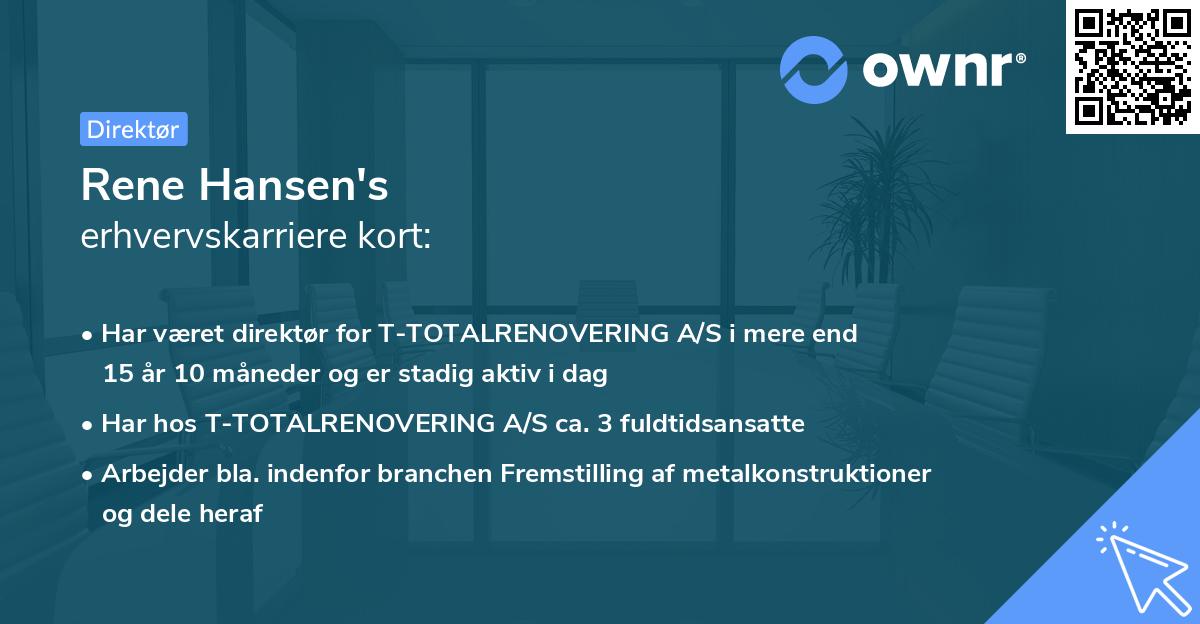 Rene Hansen's erhvervskarriere kort