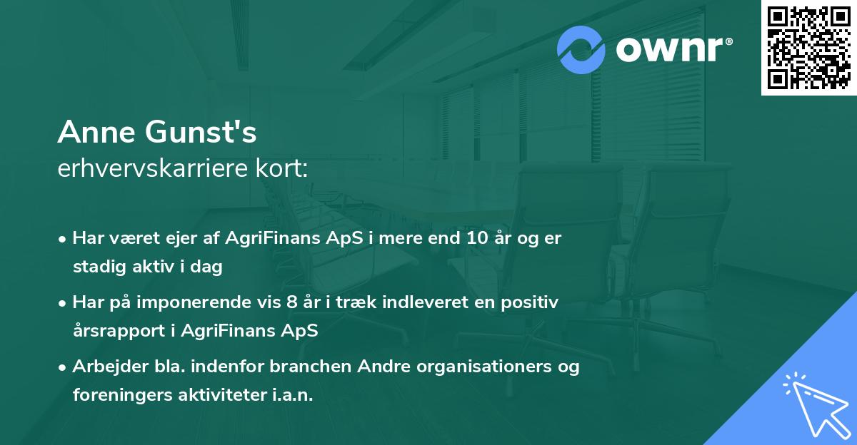 Anne Gunst's erhvervskarriere kort