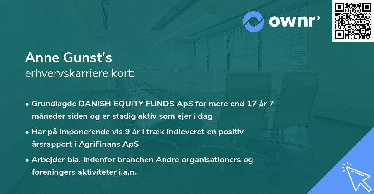 Anne Gunst's erhvervskarriere kort